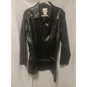 Vintage Vtg Black Jacket Matrix Style Long Zip Sleeves SZ 18 Belt